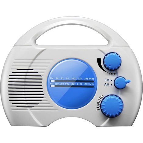 Duschradio, Tragbares AM/FM-Duschradio, Wasserdichtes Hängendes Duschradio Eingebauter Lautsprecher Einstellbare Lautstärke Akku-Duschradio für Badezimmer Küche, Outdoor