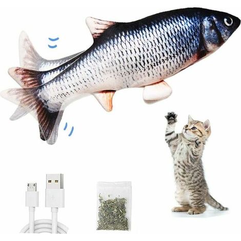 Jouet Chat, Chat Jouet Poisson, Jouet Poisson Electronique avec Cataire, Jouet à Macher Interactif Jouet De Poisso pour Chats, Jouet Chaton, Rechargement USB, Lavable,pour Mordre, Mâcher (1/4)