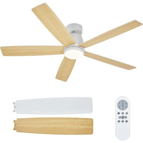 Ventilatore da soffitto da 52" con illuminazione LED integrata, motore DC reversibile e silenzioso, controllo della temperatura tricolore, 6 velocità, timer, telecomando (asta bianca) (1/5)