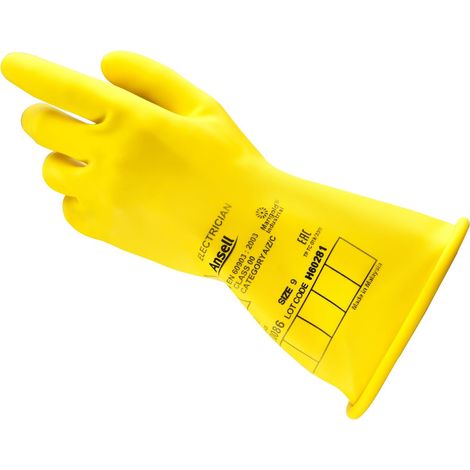Ansell ActivArmr Guanti Dielettrici per Elettricisti, Classe 0 (Tensione fino 1000V), Protezione per Lavori Elettrici, Lattice di Gomma Isolante, 36cm, Giallo, Taglia 2XL (1 Paio)
