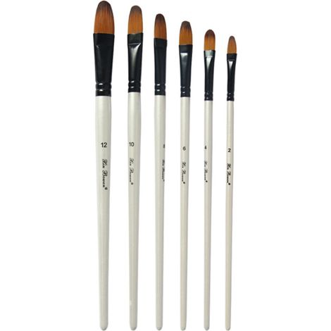 Set di 6 pennelli in nylon a lingua di gatto per pittura acrilica, a olio e ad acquerello. Kit professionale per artisti. Pennelli bianco perlato.
