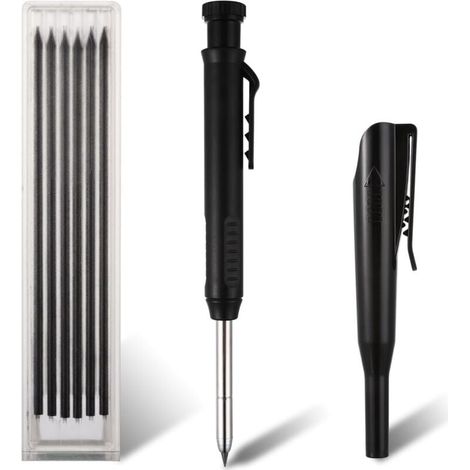 Crayon mécanique professionnel pour charpentiers et maçons – 6 mines de rechange incluses – corps en métal robuste – idéal pour travaux de maçonnerie, carrelage, menuiserie et béton – avec taille-cray