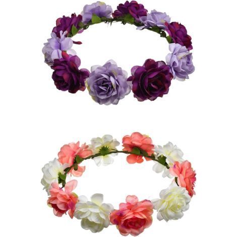 2pcs Fleur Couronne Dames Hairband, Boho fleur couronne, fleur couronne, bandeau mariée, fleur couronne cheveux, Boho fleur couronne rose Floral pour les femmes comme accessoires de cheveux, mariage (1/5)