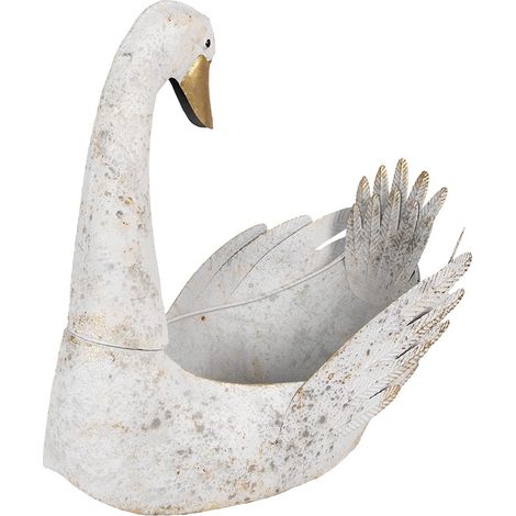 Porte-plante en Forme de Cygne Décoration de Jardin en Métal Blanc 44 x 26 x 43 cm - PANGIVO (1/2)