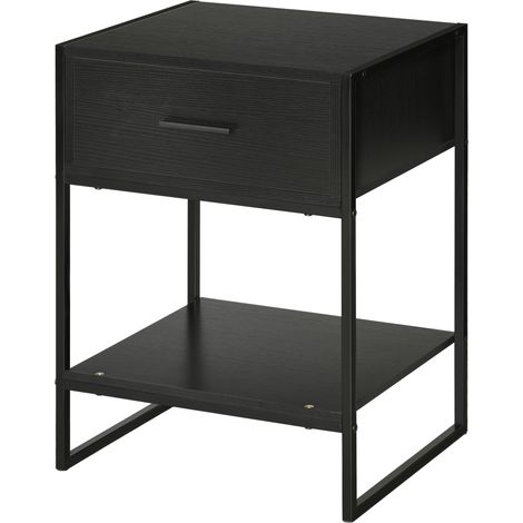 Table de nuit 1 tiroir étagère rangement chambre salon bureau 45x40x60 cm Noir