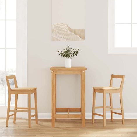 Barhocker 2 Stk. Natur Massivholz Gummibaum