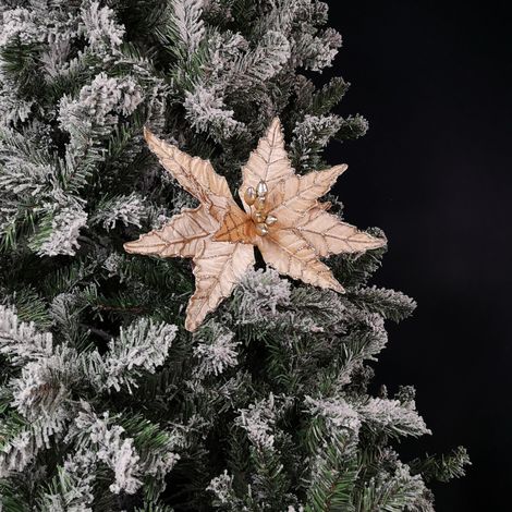 50cm Champagne Velvet Poinsettia Stem with Glitter Christmas Decoration (1/5)