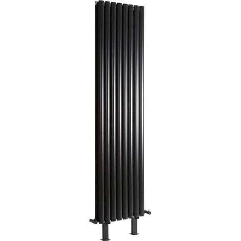 Hudson Reed Vitality - Radiateur Vertical sur Pieds Noir à Double Cœur de Chauffe - 178cm x 47.2cm