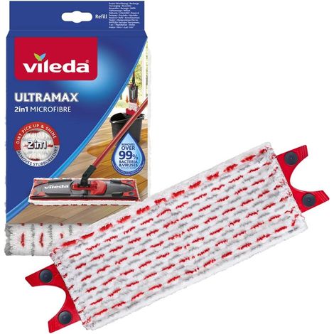 UltraMax 2en1 - Serpillière Innovante en Microfibre pour Nettoyeur Sol Performant - Fibres Rouges et Grises - Serpillière pour Balai Plat UltraMax et 1.2 Spray (1/5)