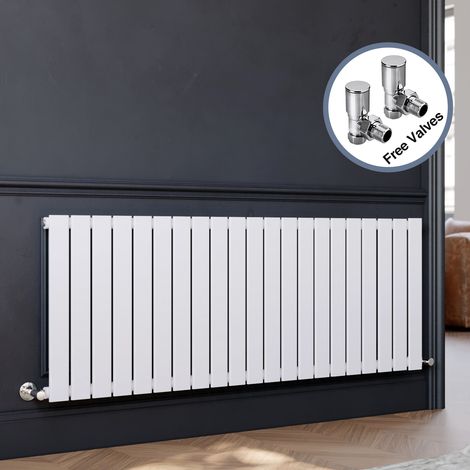 ELEGANT 600 x 1596 mm Horizontal Column Designer Radiator White Single Flat Panel Radiators + Angled Radiator Valves (1/5)