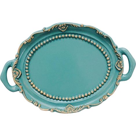 Plateau De Rangement En Résine - Pour Bijoux Parfums Et Accessoires - Style Européen Vert - Pour Salle De Bain Bureau Table Ou Mariage - 1 Pièce (1/5)