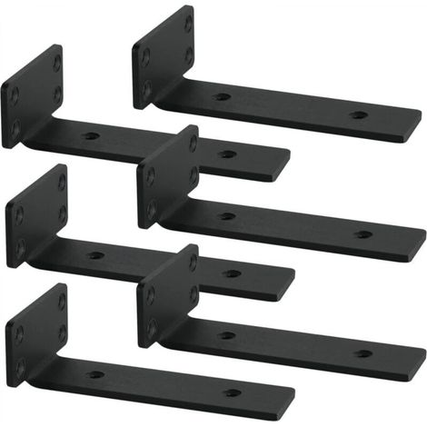 Wall bracket for shelf 40 x 200 mm, 4 mm thick, black, set of 6 brackets, heavy-duty wall bracket. (1/5)