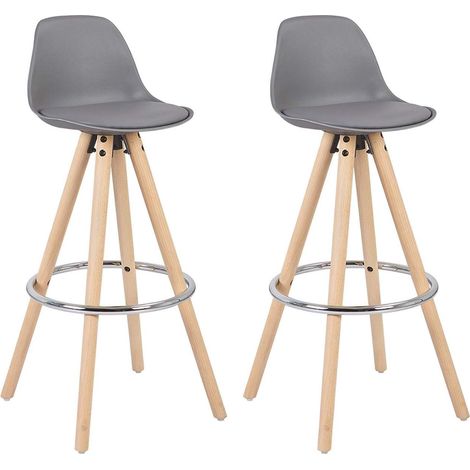 WOLTU Sgabelli da Bar Sedia Cucina con Schienale Tessuto di Lino Gambe Legno 2PZ Grigio in Ecopelle (1/5)