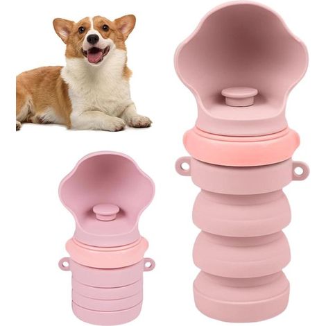Borraccia da viaggio per cani, ciotola per abbeverare gli animali domestici durante le avventure all'aria aperta, a prova di perdite, pieghevole, alta 18 cm, rosa (1/5)