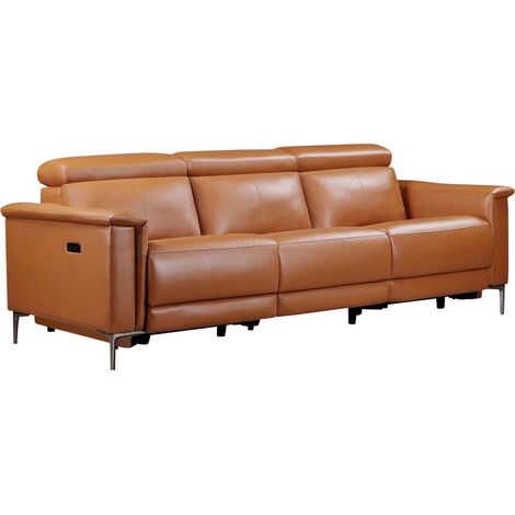 Lund-Canapé 3 places avec 2 fauteuils électriques Cognac PU (1/5)
