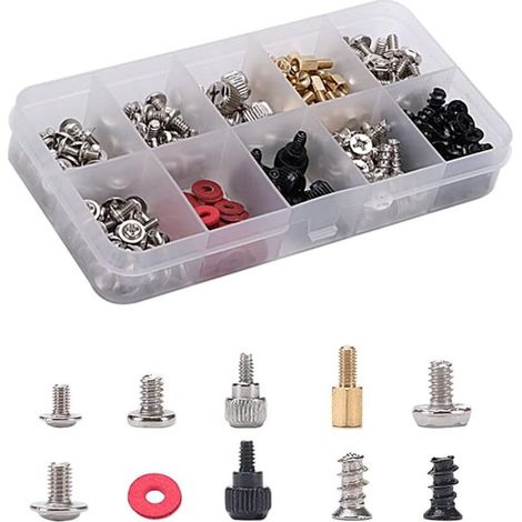 Kit de 228 tornillos para PC, kit de tornillos para ordenador con caja de plástico, para carcasa de disco duro, placa base, ventilador, fuente de alimentación, tarjeta gráfica y unidad de CD-ROM. (1/5)