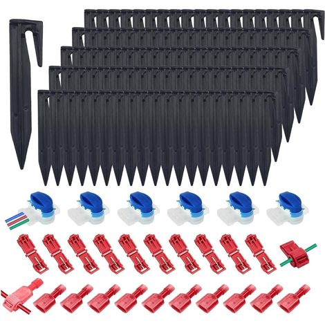 125 PCS Câble Robot Tondeuse Raccord Kit, Connecteur Cable Robot Tondeuse, 100 Piquets, 10 Connecteurs,10 Cosses en T, 5 Borniers à 3 Broches, Connecteur Electrique Etanche pour Jardin Extérieur (1/5)