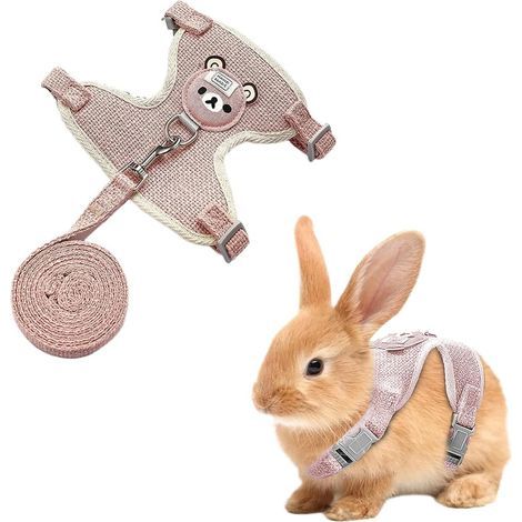 Rabbit Harness, Adjustable, Breathable Fabric, Collar and Leash, Small Animal, Outdoor (1/5)