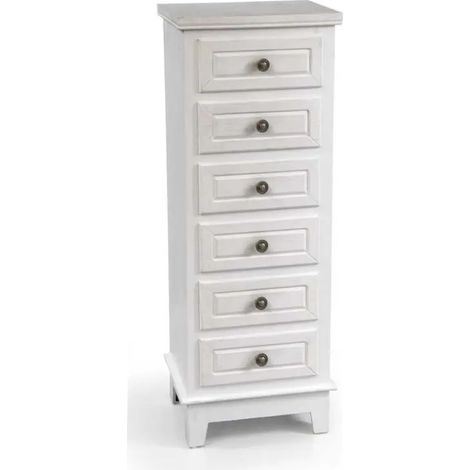 Commode Perla 40 x 30 x 109 en bois blanc décapé avec 6 tiroirs