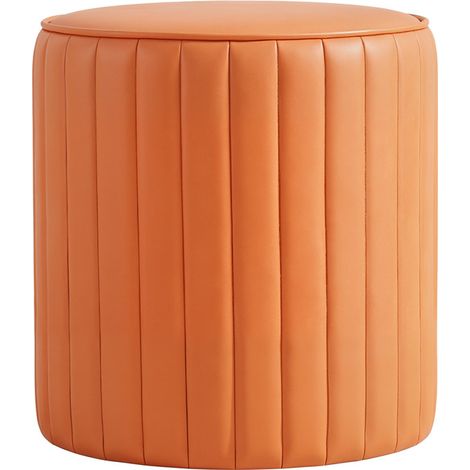 WILITTO Tabouret orange, tabouret citrouille, tabouret à chaussures, cylindrique, structure en bois, coussin moelleux, 36×36×40cm
