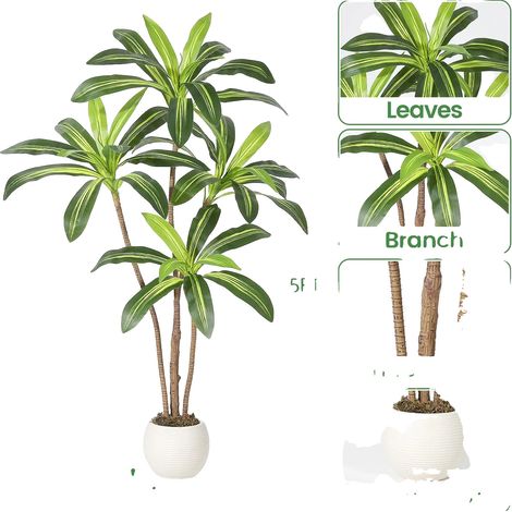 Pianta di dracena artificiale, aspetto realistico, bassa manutenzione, 1,5 metri (1/2)