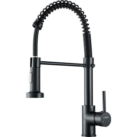 Cobbe Rubinetto Cucina con Spruzzatore Estraibile a 360° - Miscelatore Monocomando a Collo d'Oca Alto in Acciaio Inossidabile, 2 Modalità di Spruzzo (Nero) (1/5)