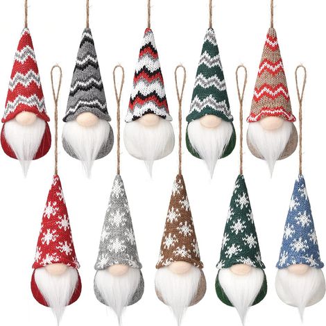 Lot de 10 gnomes de Noël suspendus, faits main, style suédois, en peluche, inspirés du Père Noël scandinave. Décorations de Noël à suspendre pour la maison.
