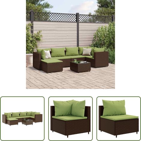 Terrassenmöbel - 7-tlg. Garten-Lounge-Set mit Kissen Braun Poly Rattan (1/5)