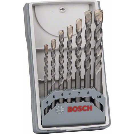Bosch – Foret béton pour perceuse 2607017082 – Set de 7 pièces Ø 4/5/6/7/8/10 mm – Tige cylindrique en carbure de tungstène