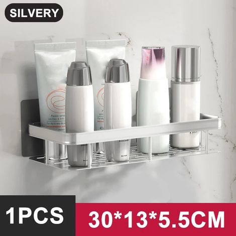 (C-Silver) Étagère de salle de bain en alliage d'aluminium, porte-shampoing, organisateur de maquillage, étagère de douche, accessoires de salle de bain, étagère d'angle murale sans perçage (1/5)