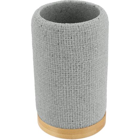 Runder becher aus polyresin mit netz- und bambuseffekt - grau - Tendance (1/2)