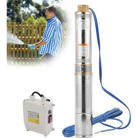 Jiubiaz Bomba sumergible para pozos profundos, 370 W, 4000 l/h Bomba para pozos, altura máxima 34 m, cable de 20 m, acero inoxidable, con caja de control