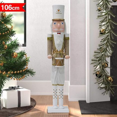 Soldato Schiaccianoci di Natale in Legno Altezza 106 cm Decorazioni Bianco e Oro (1/3)
