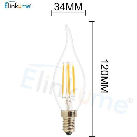 Ampoules LED Filament E14 Flamme 4W équivalence 30W Blanc Chaud AC220V Dimension:34x120mm - (1/4)
