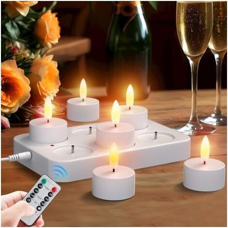 Coavas – Lot de 6 bougies LED rechargeables – Flamme vacillante – Station de charge et télécommande – Autonomie jusqu'à 30h – Décoration Noël et événements (1/5)