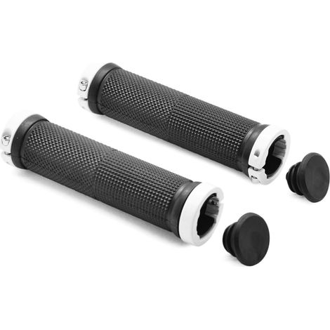 Manopole bicicletta (1 paio) per BMX, MTB e city bike, antiscivolo, con sistema di bloccaggio, diametro 22 mm, compatibili con scooter, city bike e MTB, bianche. (1/5)