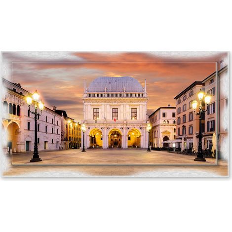 Lupia - Quadro moderno su Tela con Cornice stampata NEWEXT 75x135 cm, paesaggi localismi italiani, per casa soggiorno capezzale camera da letto hotel ufficio, BRESCIA PALAZZO DELLA LOGGIA (1/4)