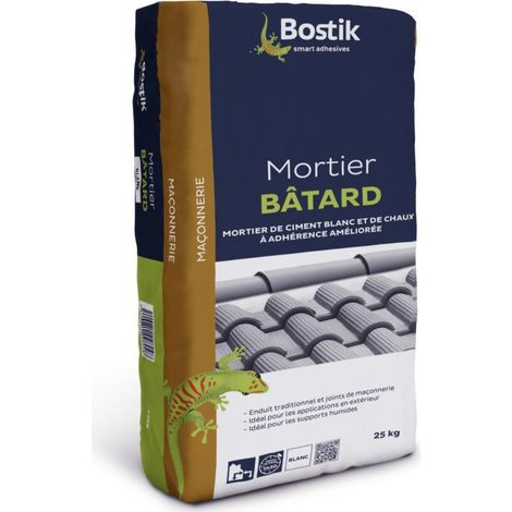 Bostik – Mortier batard 25kg – Résistant à l'eau – Pour scellement de tuile de faîtage et joints de maçonnerie – Intérieur et extérieur
