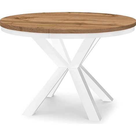 Table à manger ronde extensible RAL avec cerclage métallique, style loft, industriel, diamètre : 100 / 200 cm, couleur :wotan / blanc (1/4)