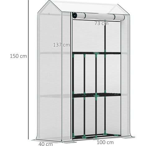 Serre avec étagères, porte enroulable, serre d'hiver en acier avec film protecteur, serre pour balcon, jardin, serre à tomates avec protection UV 100x40x150cm, serre pour tomates, légumes, fleurs, pla