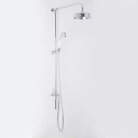 Milano Elizabeth Grand Rigid Riser with Fixed Rainfall Shower Head and Hand Shower Handset - Chrome & White