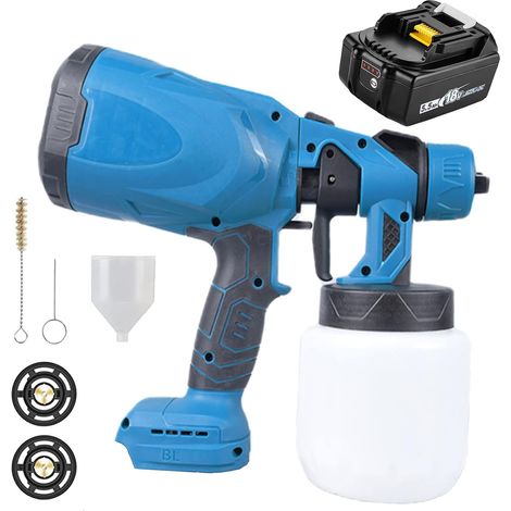 Akku Farbsprühsystem, Spritzpistole, Gartenzaunspritze,mit 1000ml abnehmbarem Farbeimer, kompatibel mit Makita 18V Batterien, um Wände zu streichen +1x5.5mAh Batterie(ohne Ladegerät)