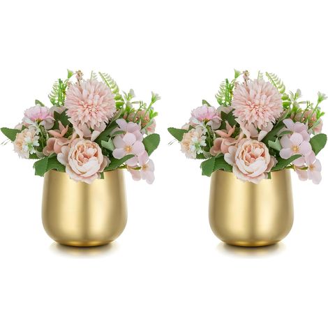 Lot de 2 vases dorés 10 cm, métal vintage, centre de table mariage ou balcon (1/5)