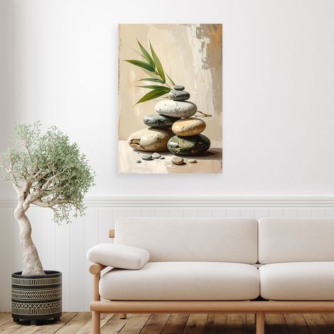 Wandbild Zen Spa Steine Bambusblätter in Beige 70x100 (1/4)