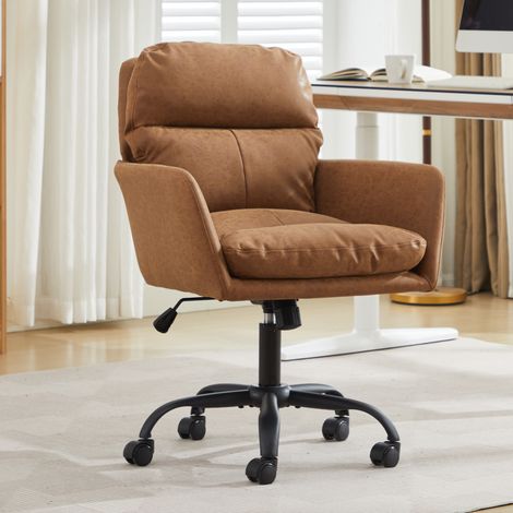 Chaise de bureau en similicuir, matériau PU, base noire, réglable en hauteur, adaptée au bureau, à la chambre, à la coiffeuse et à d'autres environnements. Chaise de bureau. Marron.