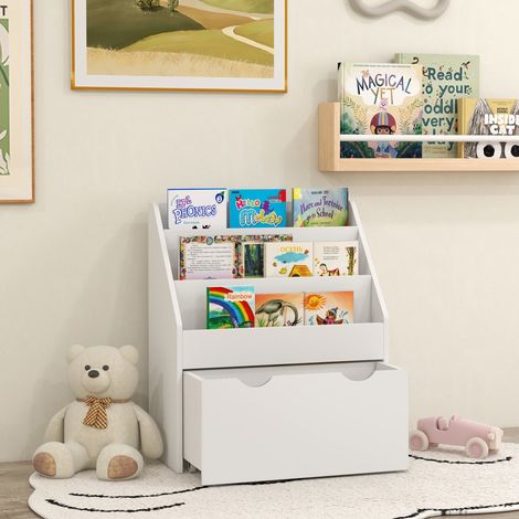 Libreria multiuso per bambini con 3 ripiani e un cassetto, 62,5L x 30W x 70H cm, bianca (1/5)