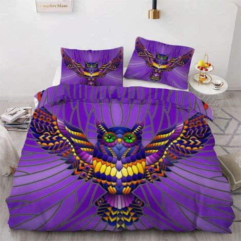 Bettwäsche-Set 200x200 cm Eule 3-teilig Mikrofaser mit 2 Kissenbezügen 80x80 cm