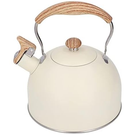 Bouilloire Sifflante Induction 2.5L Bouilloire à Eau en Acier Inoxydable, Bouilloire Vintage avec Poignée en Grain de Bois et Sifflet Haut, Théière avec Sifflet pour Divers Poêles (1/5)