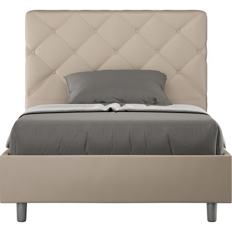 Lit matelassé 90x190 cm simili cuir café Paryse-Option Avec sommier et coffre (1/5)