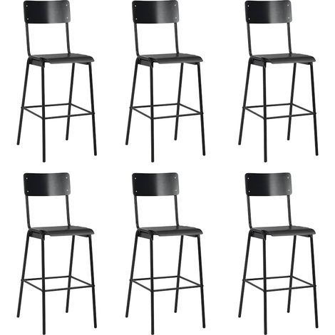 vidaXL Taburetes de cocina 6 uds madera contrachapada y acero negro (1/5)